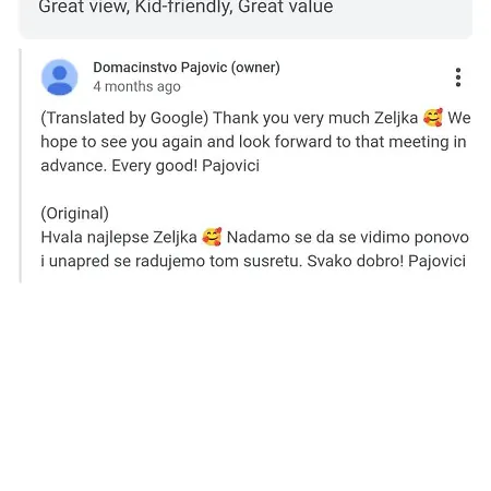 度假居 Domacinstvo Pajovic 上米拉诺瓦茨